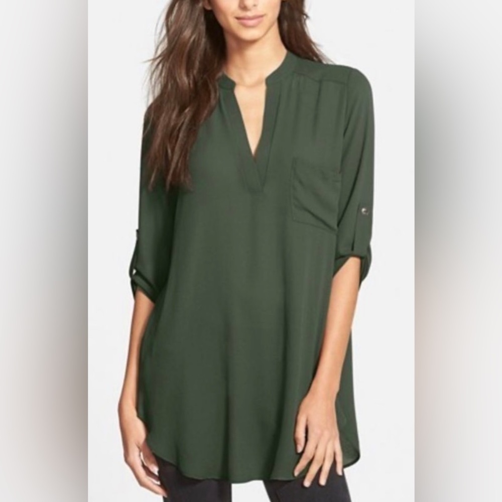 Lush Tab Sleeve Tunic Olive SzXS